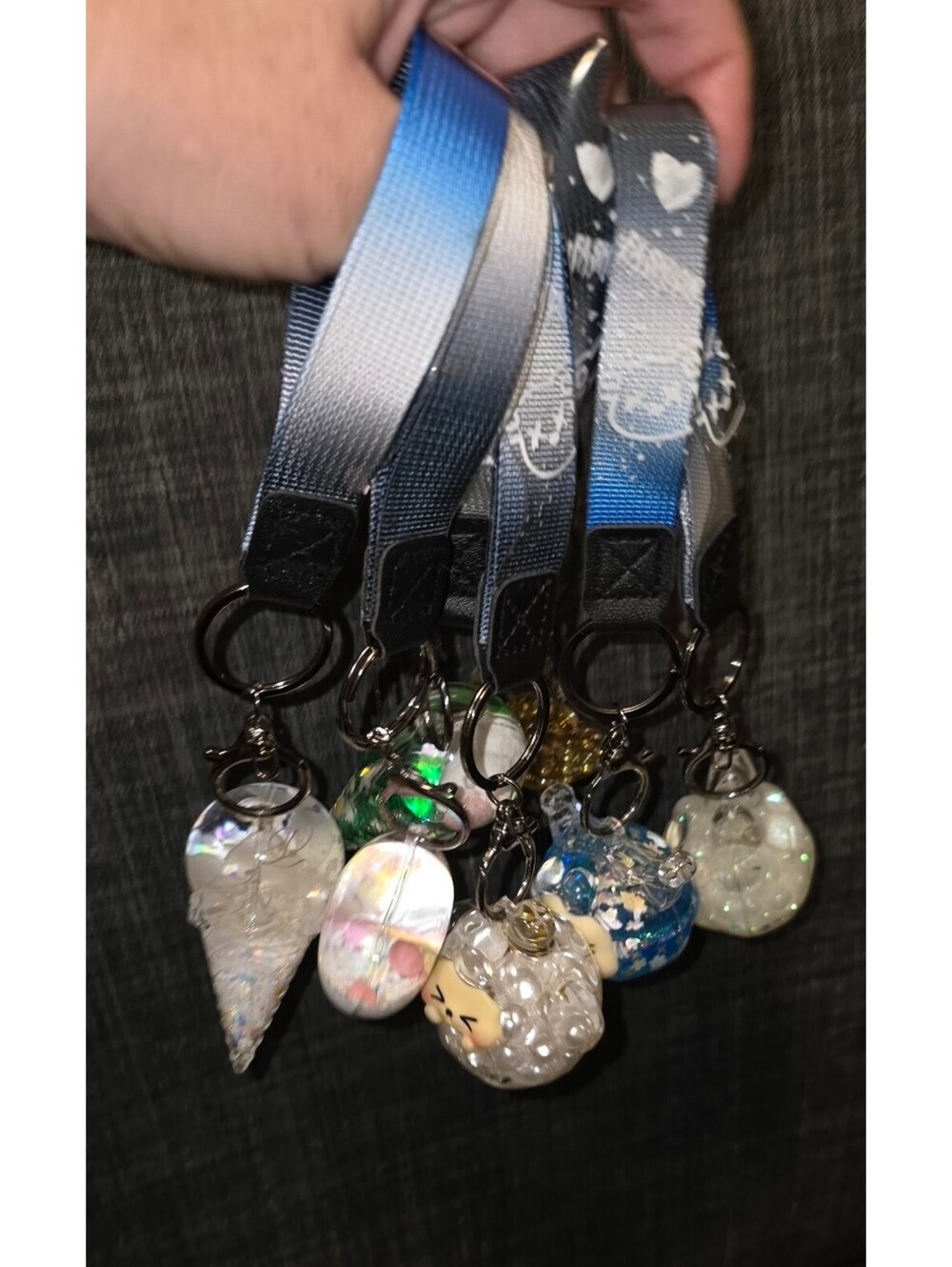 3 RandoM Charm Keychain Set with Blue Gradient Lanyards - Picture 8 of 11